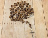 Wood Bead Rosary - Coconut Wood Beads with Gunmetal and Silver