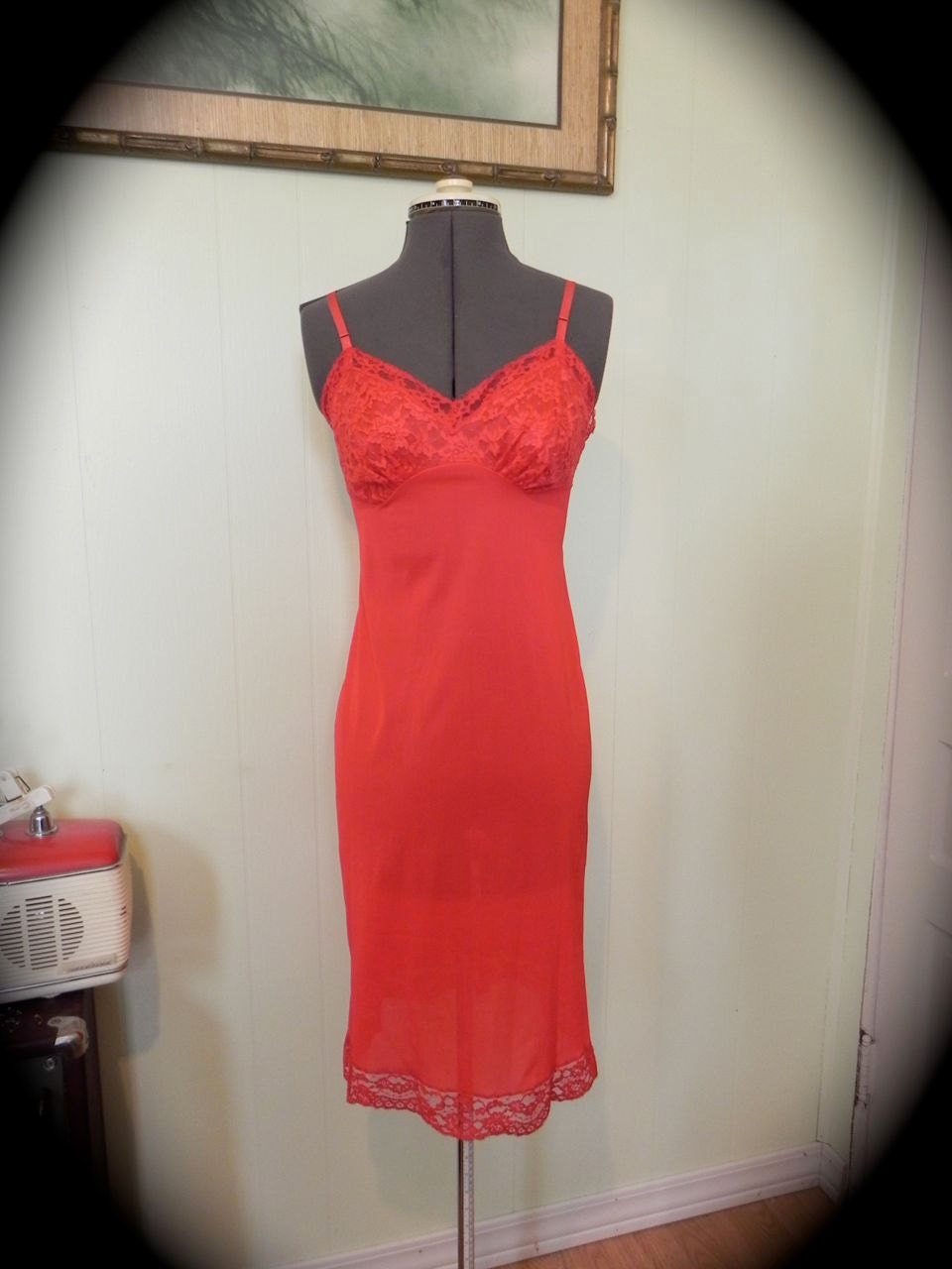 Saucy Vintage 50s Lipstick Red Lace Slip By Vanity Fair S