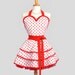 Sexy Retro Pinup Apron - Handmade Cute and Sexy Ruffled White with Red Dots