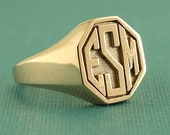 Men's Octagon Monogram Ring in 14k Gold