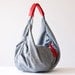 hobo bag , shoulder , slouch   in Blue linen and Red leather  leather - Kallia bag