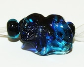 Handmade Lampwork Bead Set (3) Glass Beads aqua blue DEEP SEA SPARKLE trio