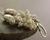 White pearls cluster cascading sterling silver earrings - Bridal Earrings - Pearl Earrings