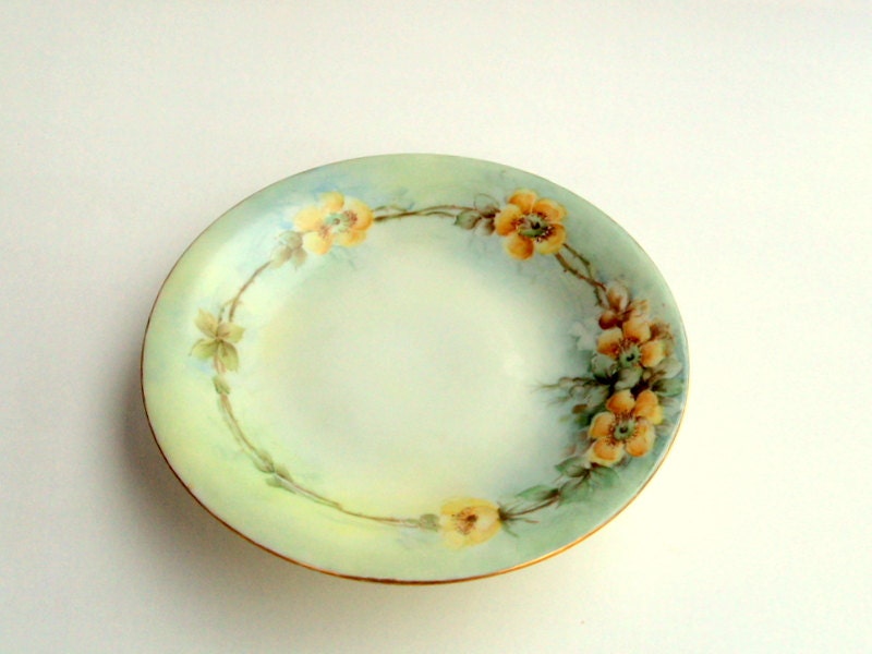 Vintage PSL Austria Porcelain, Ball Footed, Hand Painted, Dish, Vanity,Wild Roses, 1915, Gold Rim  I Take CREDIT CARDS