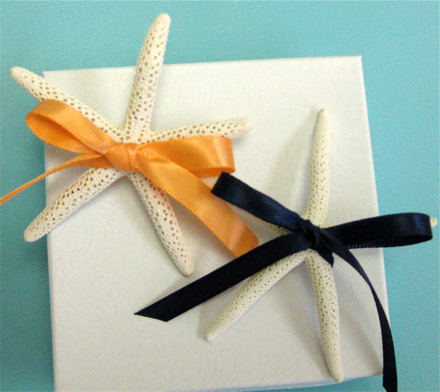 Starfish Boutonniere with Ribbon for Beach Weddings - Choose your Color Ribbon - 2.5" - 3"