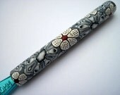 Crochet Hook - BOYE - Black, White and Red - Size J - Handle covered with Polymer Clay