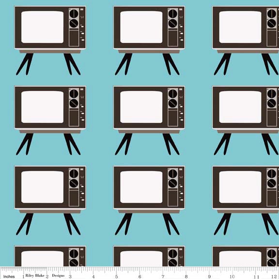 Riley Blake Geekly TV in Aqua   -  Fat Quarter
