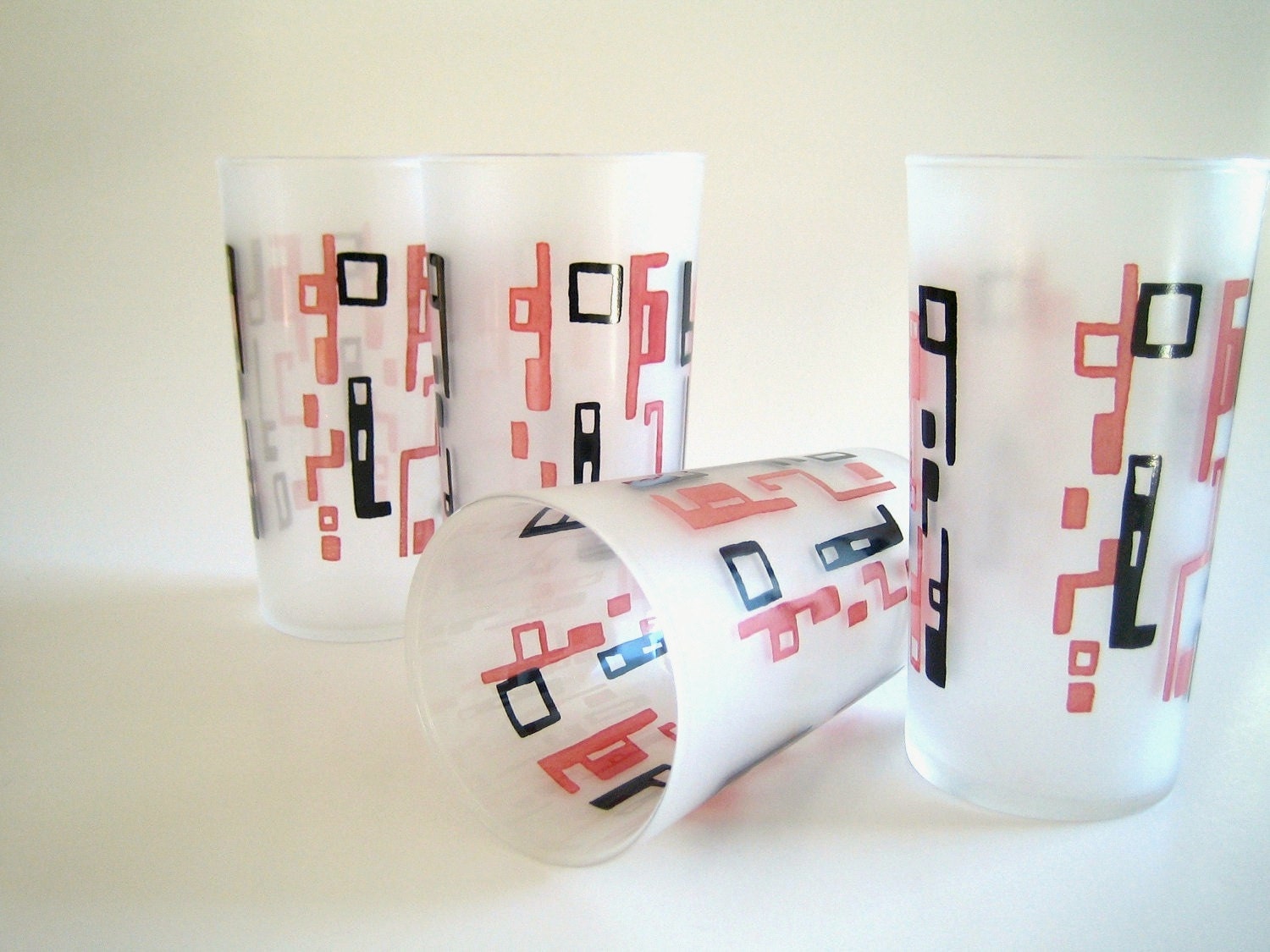 Hand Painted Atomic Design Frosted Glass Tumblers