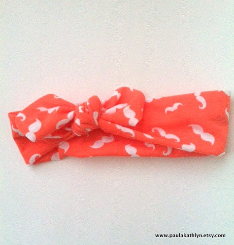 Coral Mustache Print Retro ADULT Headband