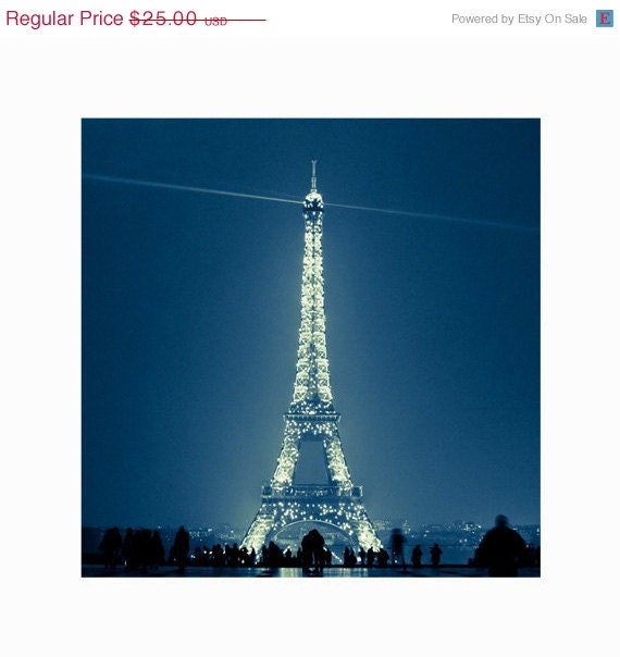 ON SALE Eiffel Tower Photograph Sparkling At Night, Paris Decor, Tour Eiffel, Paris Photo - Because the Night (8x8)