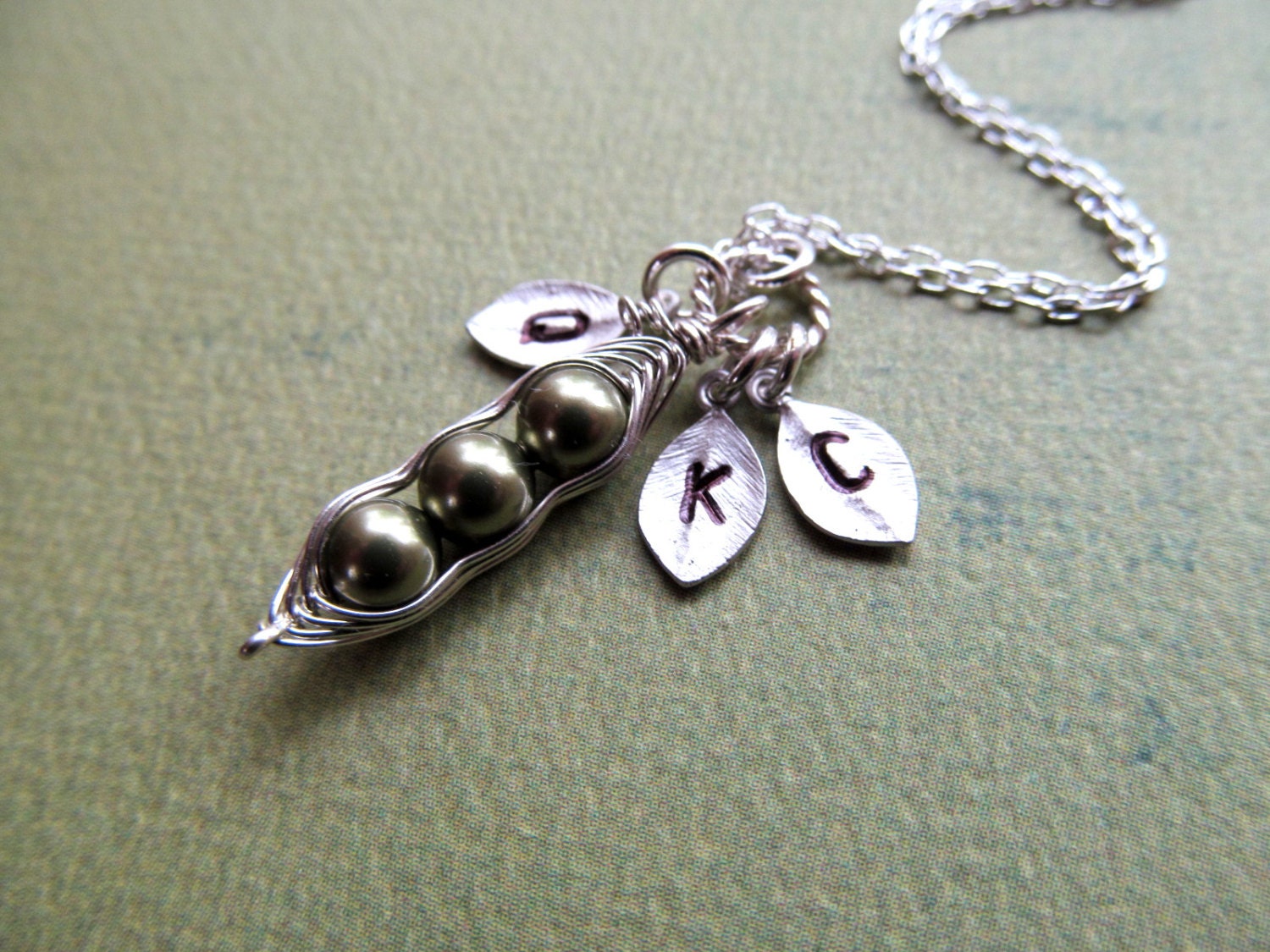 Mothers Necklace, Peas in a Pod Necklace, Two or Three PEAS STERLING Silver Initials Children Family Necklace Mother Baby Shower Gifts