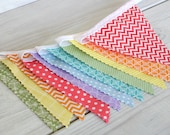 Birthday Decoration Bunting Fabric Flags Baby Nursery Decor - Rainbow Damask Dots Chevron - Ready to Ship