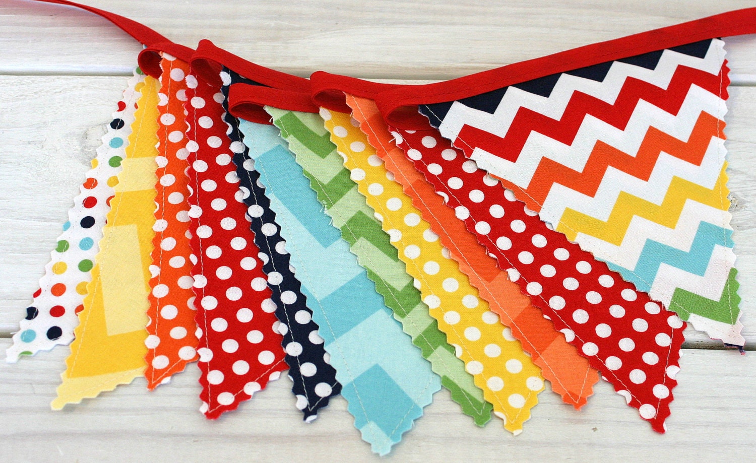 Birthday Decoration Colorful Bunting Fabric Banner Flags - Rainbow Chevron and Dots - Ready to Ship