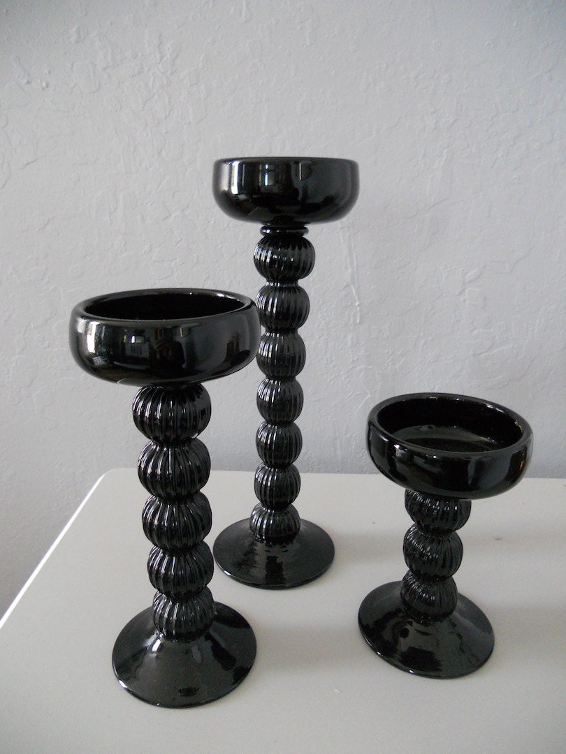 Black Indiana glass milk glass candle holders