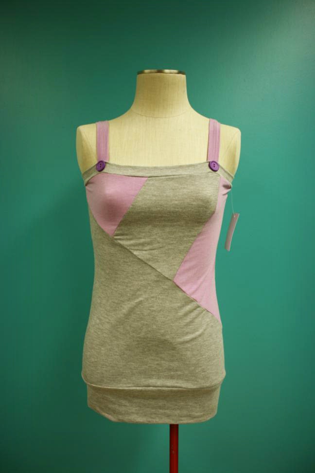 Eggplant Purple Aqua Blue Gray Color Block Long Tank Top - Size Small