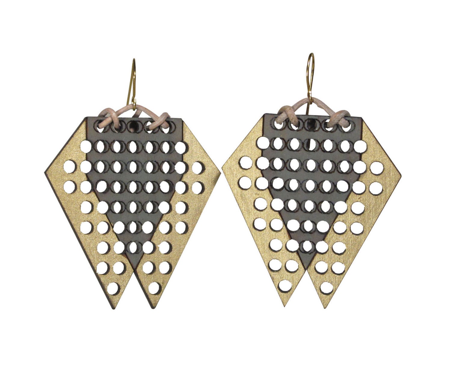 Perforated Dangle Earrings - Metallic Gold and Gray