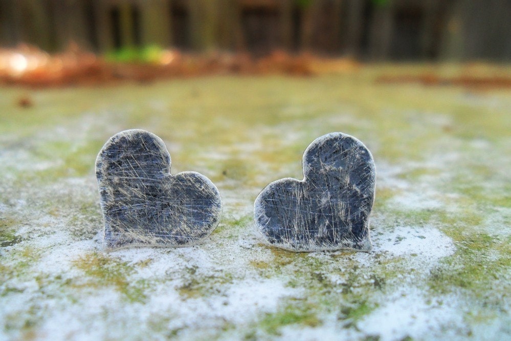 Battered & Braised - Sterling Silver Heart Earrings - Spring Fashion - Mother's Day