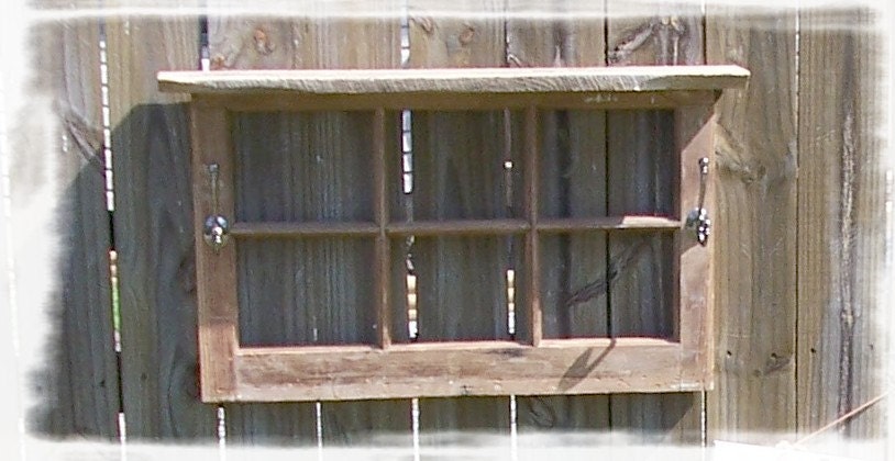 Primitive Rustic Country Cottage Vintage Window Shelf with hooks