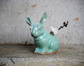 Bunny rabit planter pencil holder in mint green - claylicious