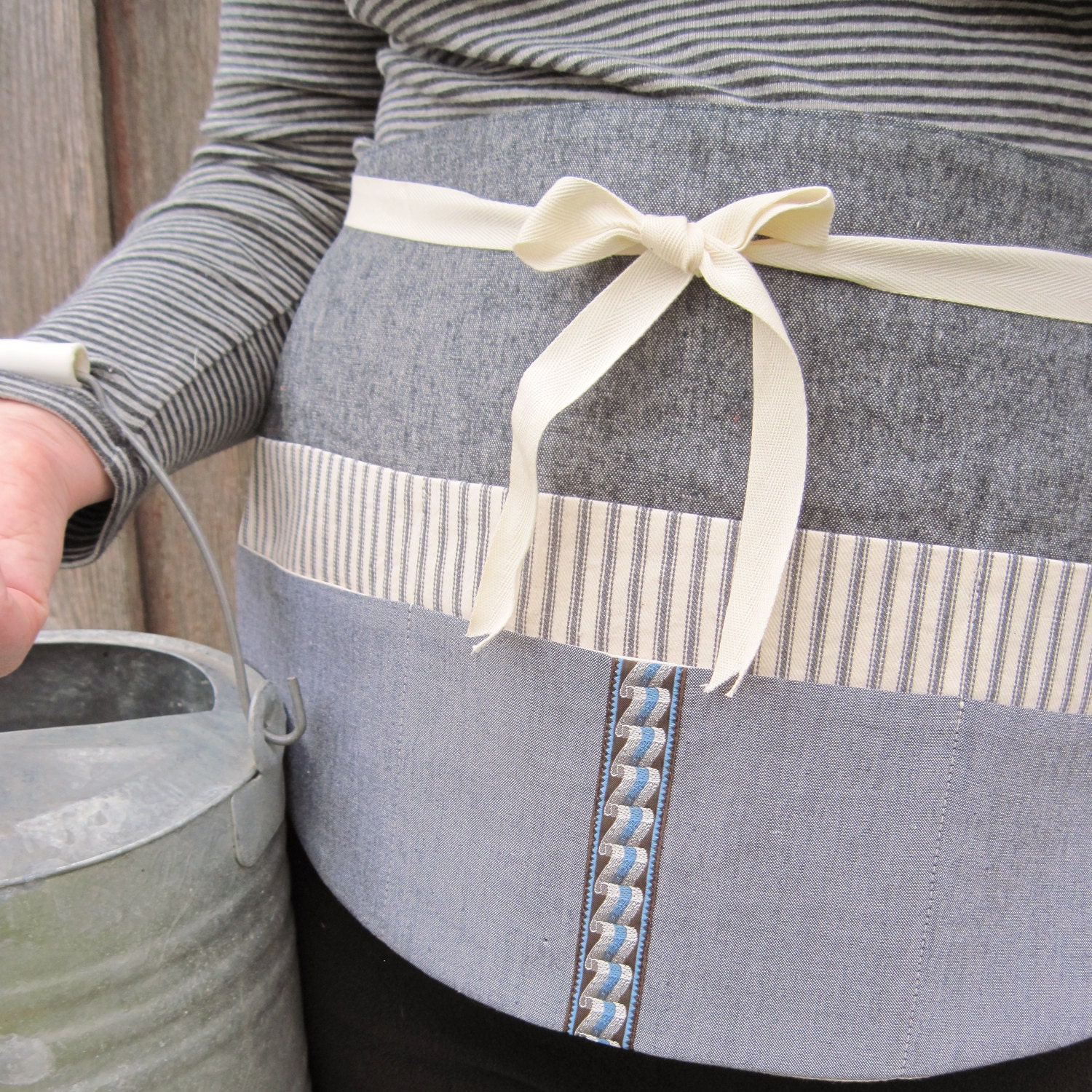 Garden/Work Apron - New Item, Heavy Duty Work Utility Apron in Denim, Chambray & Ticking for Florists, Nursery, Gardening, Artists, Teachers