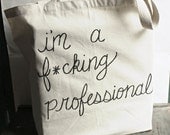 Tote Bag Black White Hand Painted Recycled Cotton funny humor geekery office work