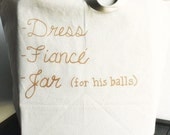 Funny Bridal Tote Bag Gold White Hand Painted Recycled Cotton humor wedding shower