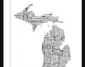 Michigan Typography Map 11 x 14 Poster Print