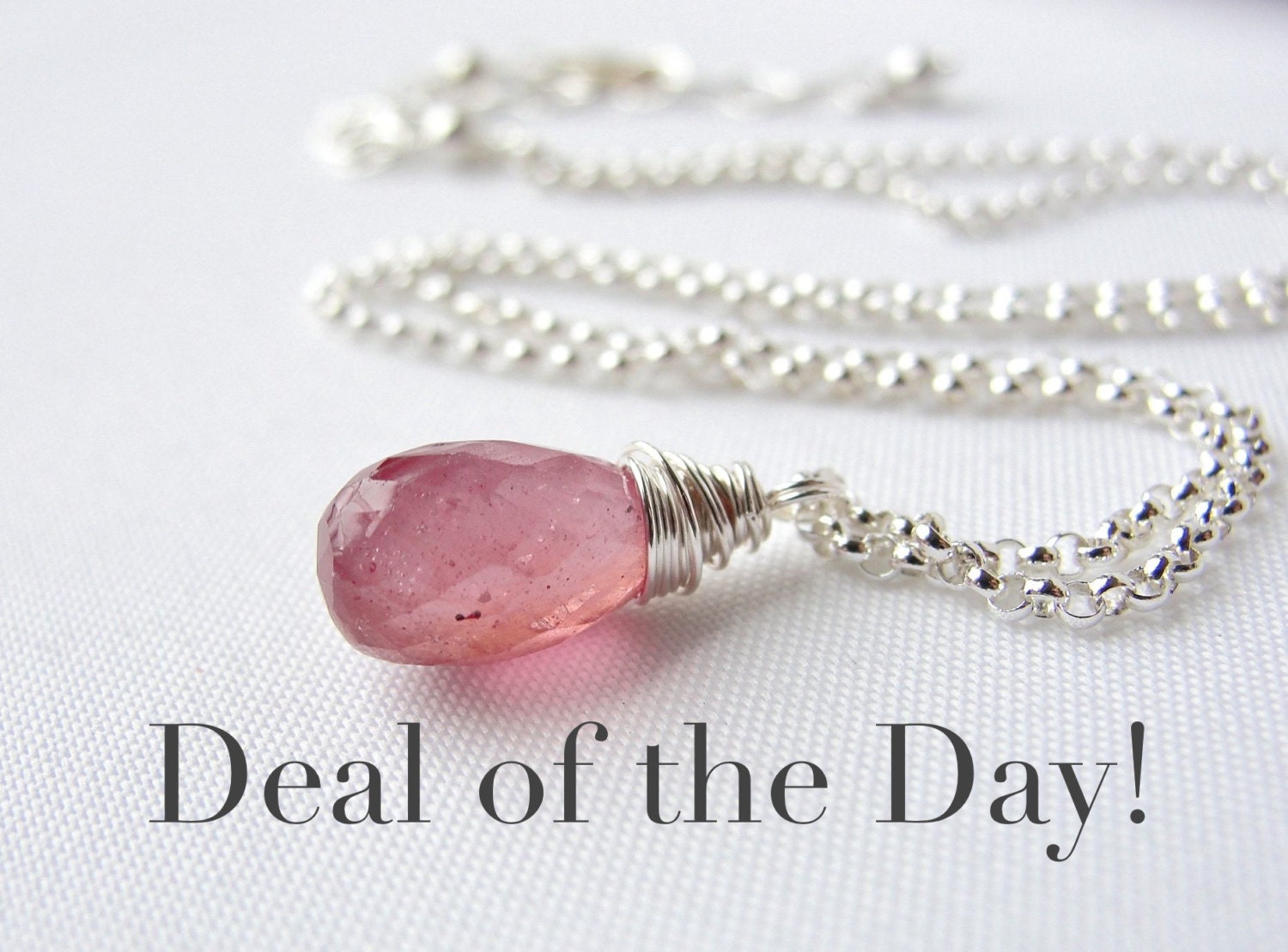 Pink Sapphire Solitaire Necklace in Sterling Silver, Wire Wrapped Briolette Pendant, Handcrafted Jewelry