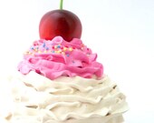 FAKE CUPCAKE  birthday cupcake for first birthday party centerpieces decoration and great 1st birthday pictures prop ,pink and white icing