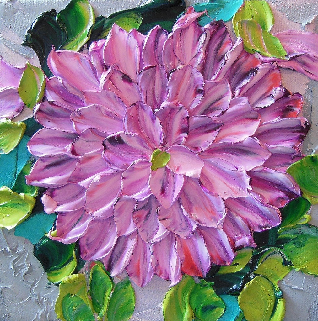 Oil Painting Lavender Purple dahlia on 8x8 Canvas