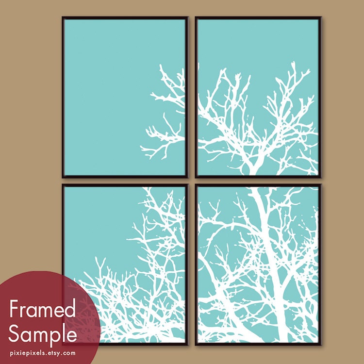 Nature Tree Branches (Series E) Set of 4 - 8x10 Art Prints (Featured in Paris Blue) Nature Woodland Inspired