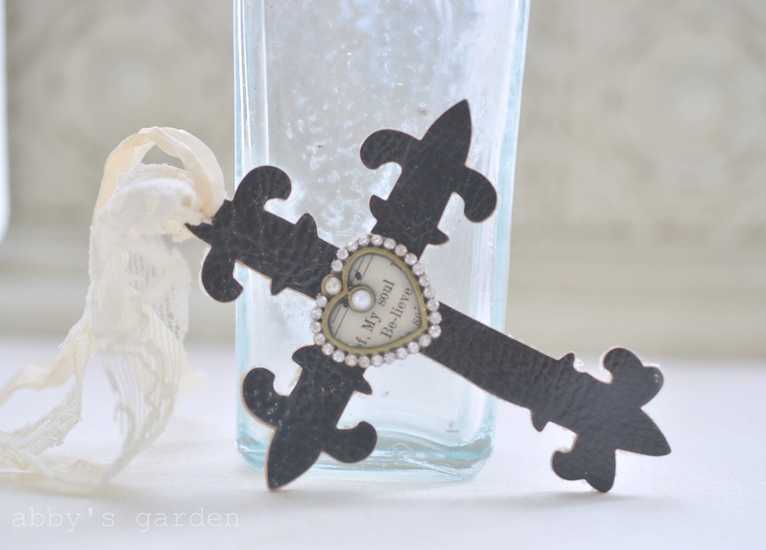 Faith-based Leather and Lace Cross Tag