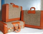 Unique Vintage Tweed Suitcase Luggage Set PRICE REDUCED
