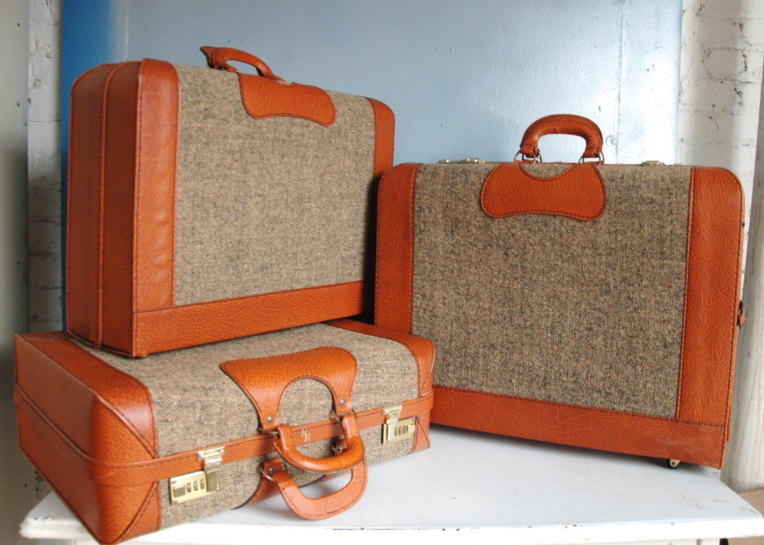 Unique Vintage Tweed Suitcase Luggage Set PRICE REDUCED