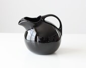 Vintage Modern Tilt Pitcher / Glossy Black Glazed Ceramic