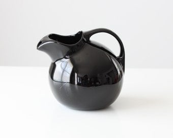 Vintage Modern Tilt Pitcher / Glossy Black Glazed Ceramic