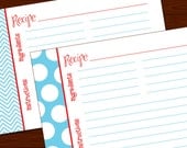Recipe Cards - Aqua Cherry Retro Series - Set of 12 - 4x6 - Heavy Duty