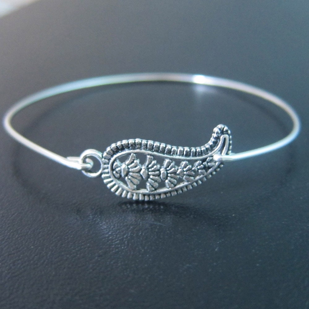 Silver Paisley Bangle Bracelet, Silver Paidley Bracelet, Silver Paisley Jewelry, Silver Stackable Bangle Bracelet, Silver Stackable Bracelet