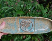 Rooster Serving Tray in Blue and Brown Oval Dish Handmade by Big Dog Pots Pottery Bigdogpots
