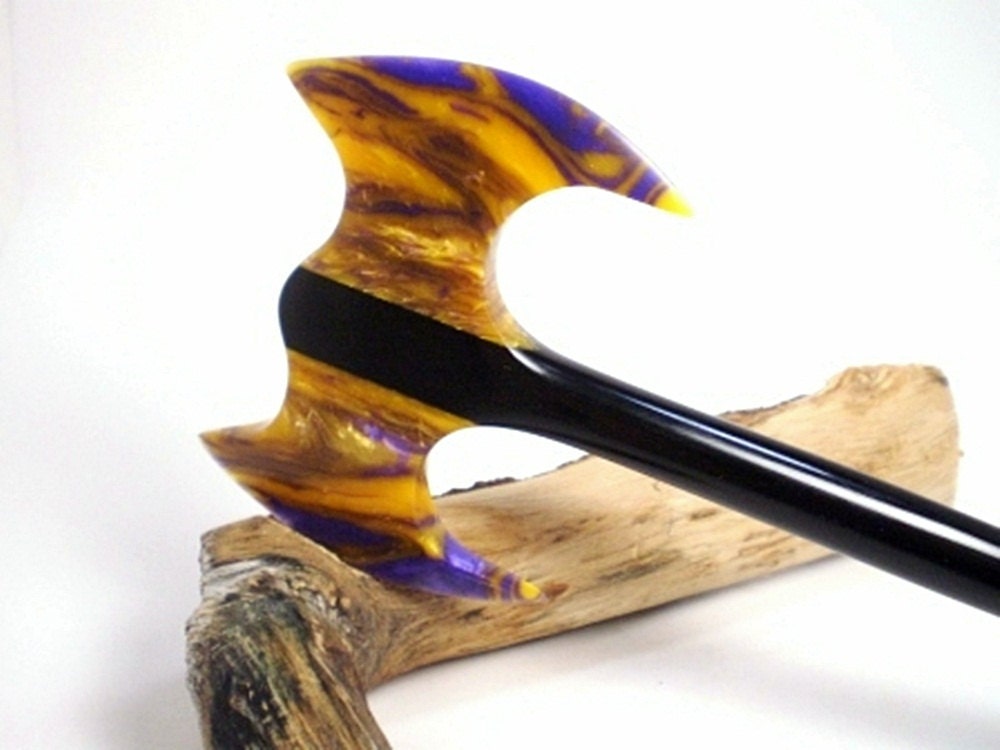 Hair Stick Durin Hair Axe Louisiana Lava and Black Acrylic - No 104