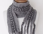 Grey  Braid Scarf Neckwarmer-Ready for Shipping