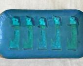 Rectangular Plate with Blue Figures - Enamel on Copper -  by Maggie Howe