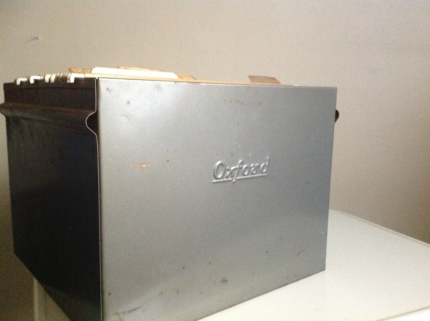 Industrial Chic. Vintage Oxford Metal File Storage Box.