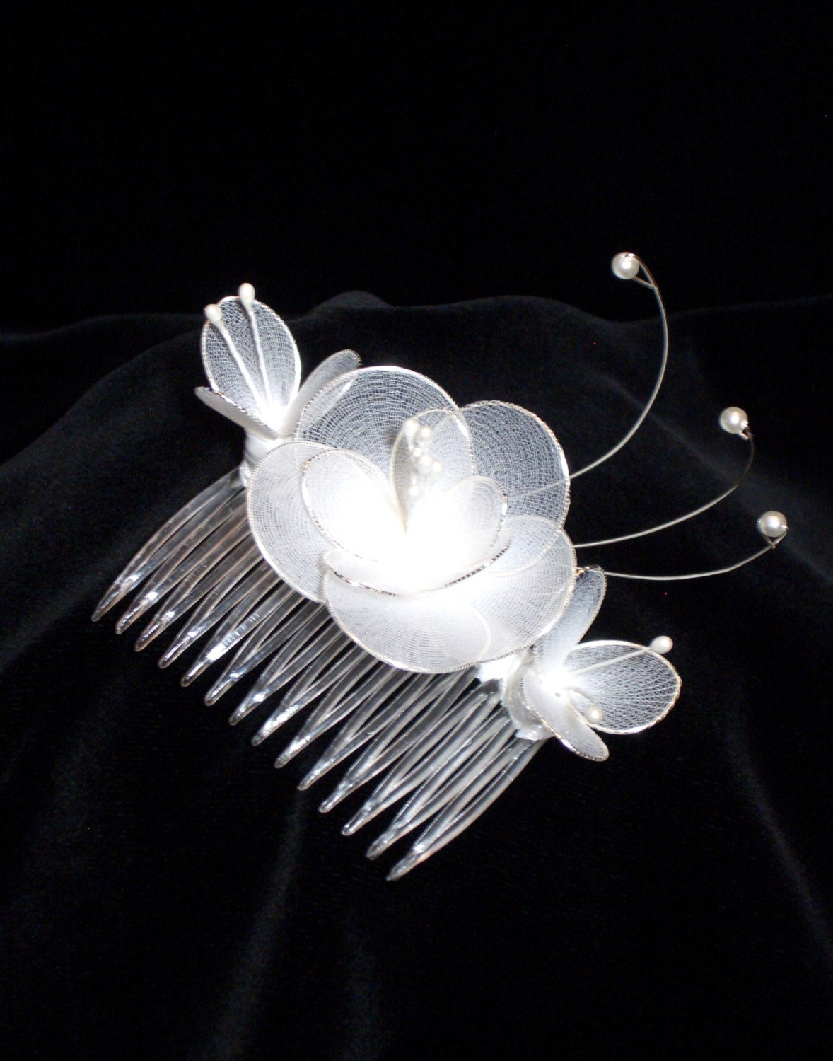 Bridal Hair Comb, Silver Plated Headpiece, Handmade, Hair Accessory for Brides or Flower Girls