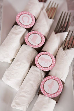 Cowgirl Birthday Party - Napkin Rings - Silverware Wraps - Cowgirl Party Decorations in Pink and Brown (12)