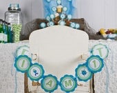 Under The Sea Themed I AM 1 Happy First Birthday MINI BANNER  - Ocean Party Decorations in Aqua Blue and Green