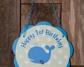 Whale of a Good Time Door Hanger - Whale Happy Birthday Party Sign Decoration in Aqua Blue and Green Il_170x135