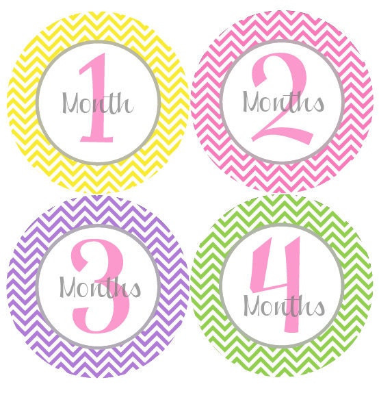 Girl Monthly Onesie Stickers - Baby Monthly Stickers - Pink, Green, Yellow and Purple Chevron Girl Month Stickers - Becky Il_170x135