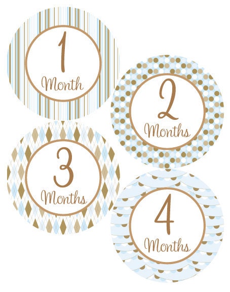 Monthly Milestone Stickers Baby Month Stickers Baby Boy Blue and Brown First Year Month Milestone Stickers Baby Shower Gift - Maxwell2 Il_570xn