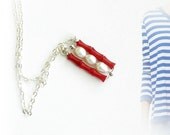 Nautical pendant made of pearls and coral beads on sterling silver chain by lenamer.